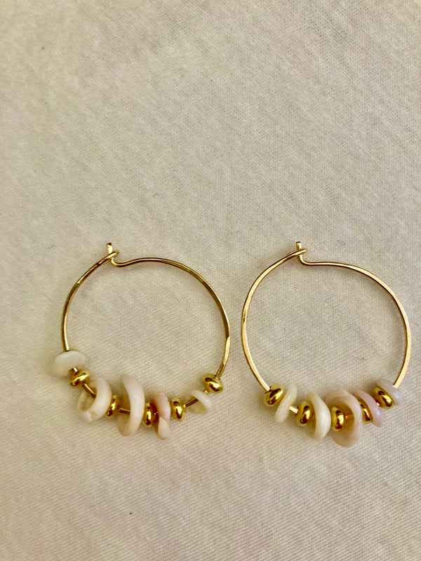 Mini Puka Hoop Earrings 14 K Gold Fill - 5 shells